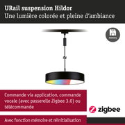 Suspension URail Hildor noire avec lumière colorée et commande Zigbee 3.0 pour éclairage intelligent