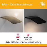 Schwarze Solar-Wandleuchte mit Akku, lädt durch Sonnenstrahlung, energiesparende Außenbeleuchtung