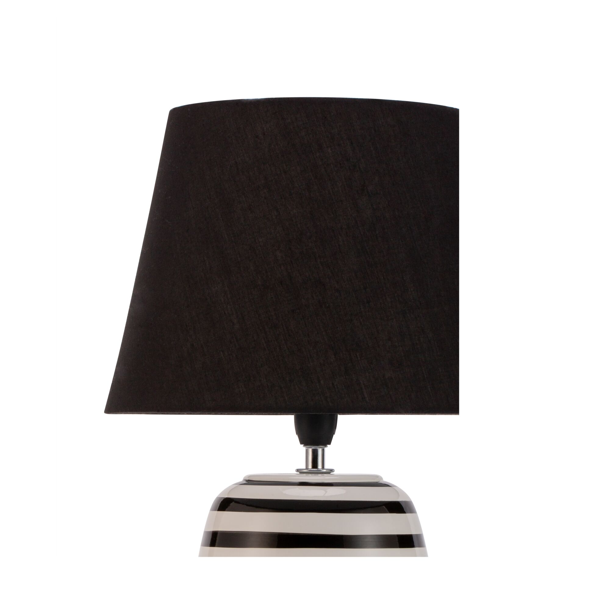Lampe de table moderne avec abat-jour en tissu noir et pied en céramique rayé noir et blanc pour intérieur élégant