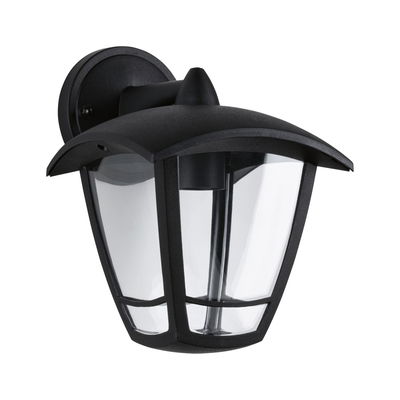 Black outdoor wall lamp made of metal with clear glass and classic design for garden lighting