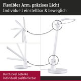 Weiße LED-Schreibtischlampe mit flexiblem Arm und zwei Gelenken für präzise Lichtpositionierung