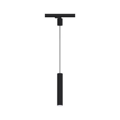 Black metal LED pendant light with cylindrical design for modern indoor lighting solutions