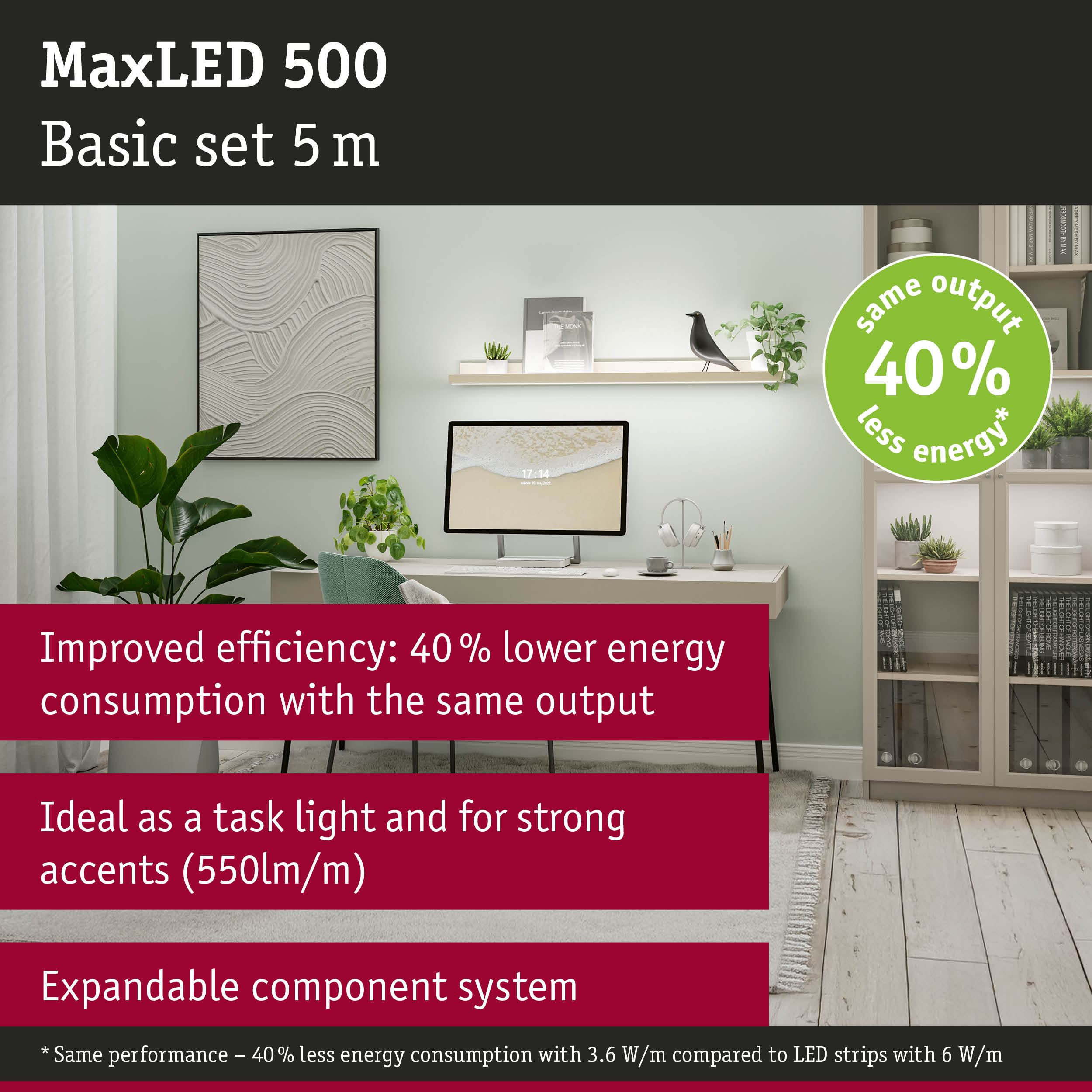 MaxLED 500 5m LED strip with 40% less energy consumption for efficient lighting