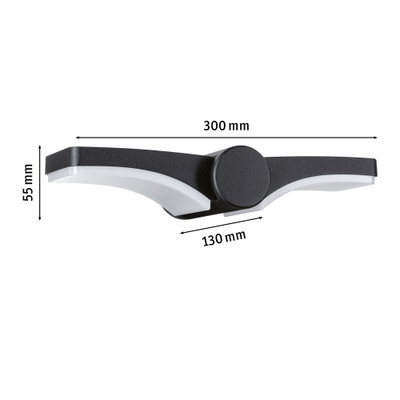 Schwarze LED-Wandleuchte aus Kunststoff mit weißem Diffusor, Maße 300x55x130 mm, moderne Innenbeleuchtung