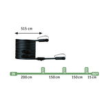Schwarzes Verlängerungskabel mit Steckverbindern und Längenangaben bis 515 cm für LED-Beleuchtungssysteme.