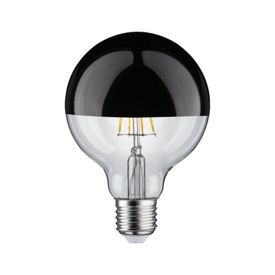Light bulb with black half-mirror coating and visible LED filaments, E27 base lamp