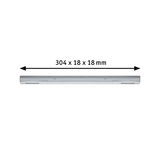 Slim silver metal LED bar measuring 304 x 18 x 18 mm for modern lighting solutions