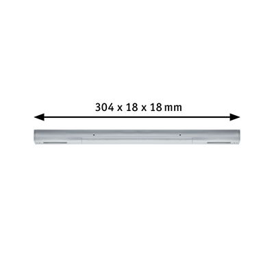 Slim silver metal LED bar measuring 304 x 18 x 18 mm for modern lighting solutions