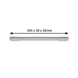 Slim silver metal LED bar measuring 304 x 18 x 18 mm for modern lighting solutions