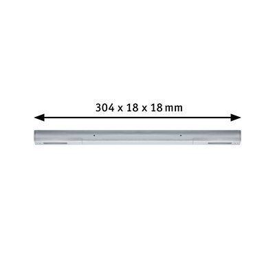 Slim silver metal LED bar measuring 304 x 18 x 18 mm for modern lighting solutions