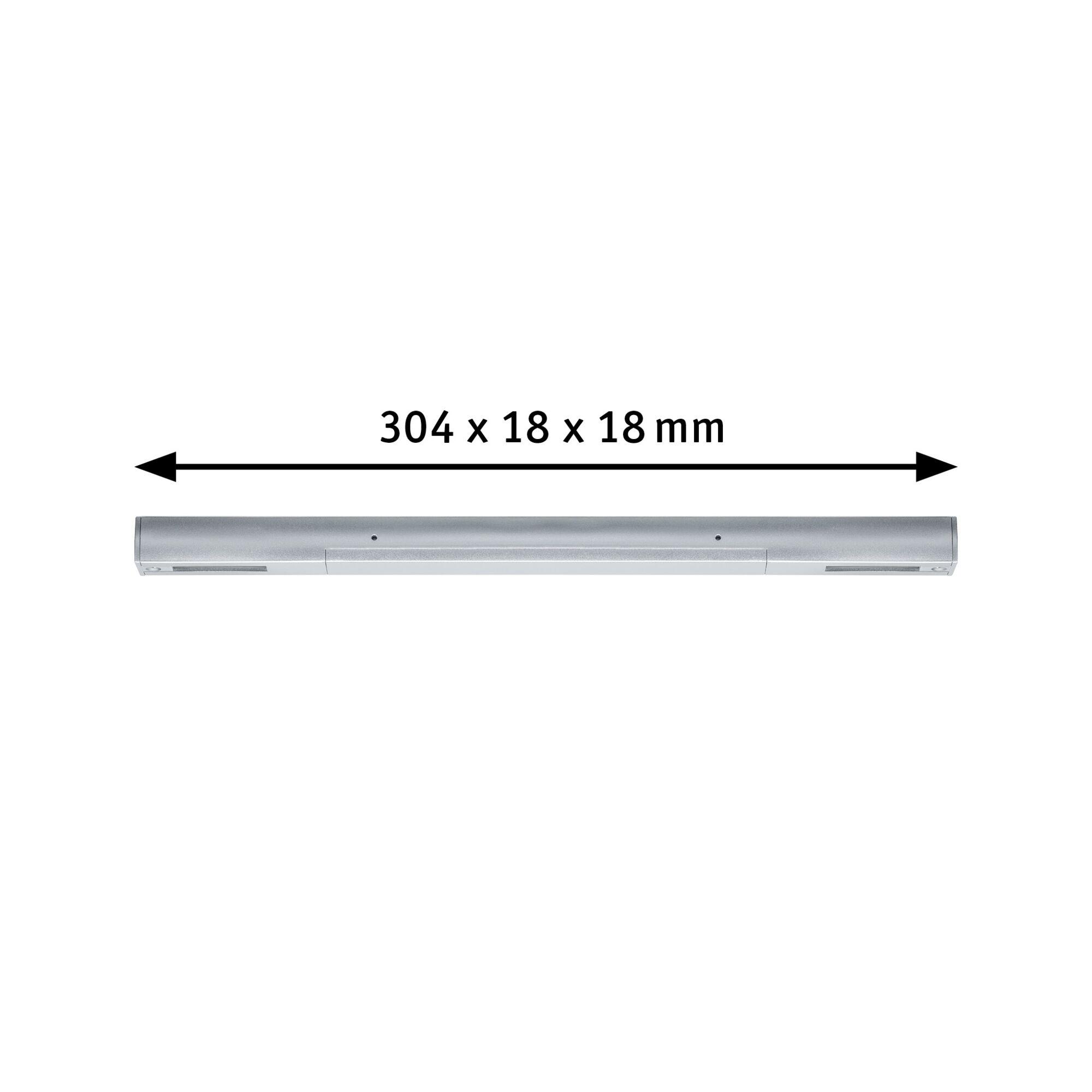 Silver metal LED light bar measuring 304 x 18 x 18 mm for modern lighting solutions