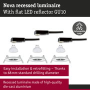 Nova recessed luminaire in white die-cast aluminium with flat GU10 LED reflector and exchangeable lamp