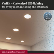 White VariFit recessed LED lights, splash-proof and rustproof, perfect for bathroom lighting