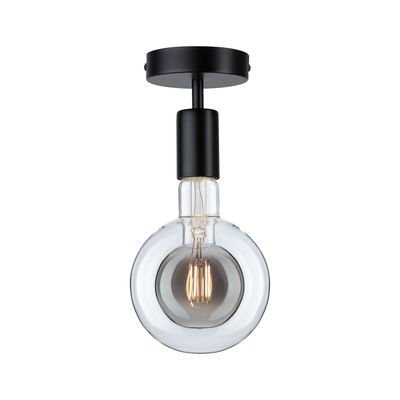 Plafonnier noir avec verre transparent et ampoule LED filament visible pour un éclairage moderne