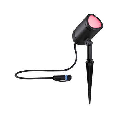 Projecteur de jardin LED noir avec piquet et lumière rouge, éclairage extérieur résistant aux intempéries avec câble.