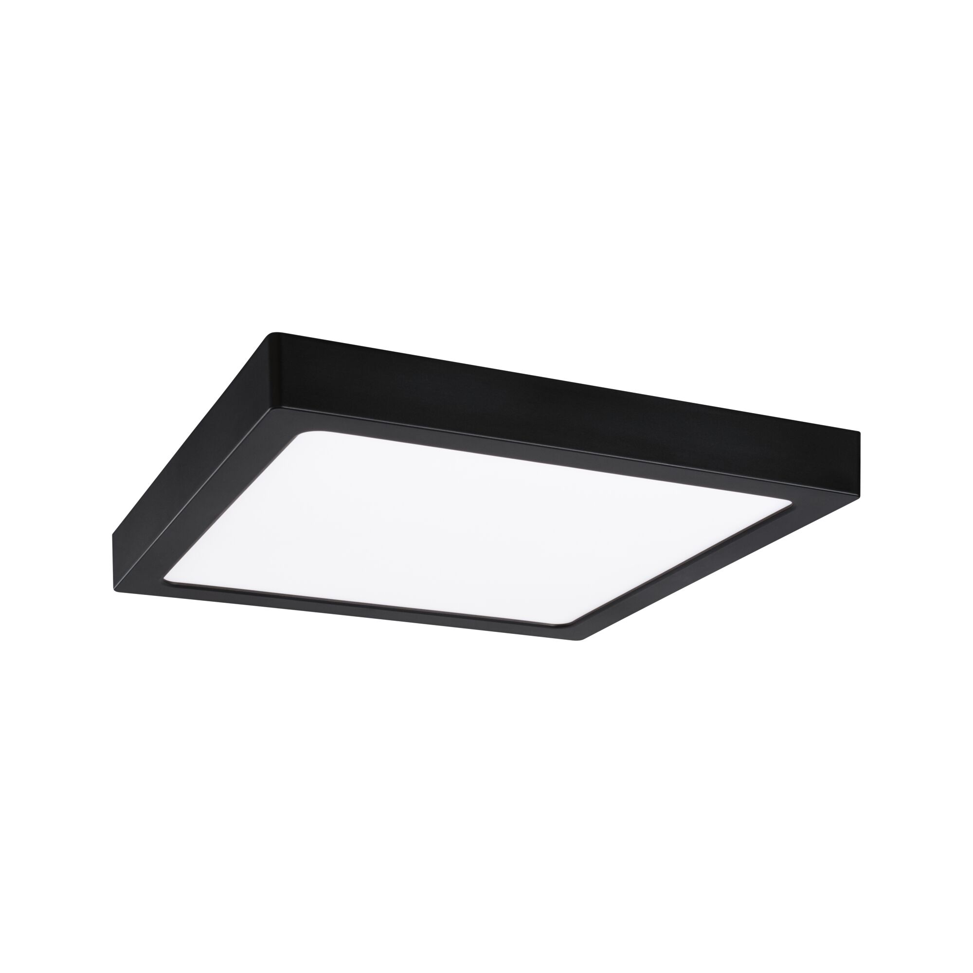 Schwarze quadratische LED-Deckenleuchte mit weißem Diffusor aus Kunststoff für moderne Innenräume