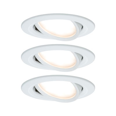 Lot de trois spots encastrés LED blancs en plastique avec lumière orientable pour éclairage moderne