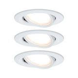 Set of three white plastic LED recessed spotlights with adjustable light for modern home lighting