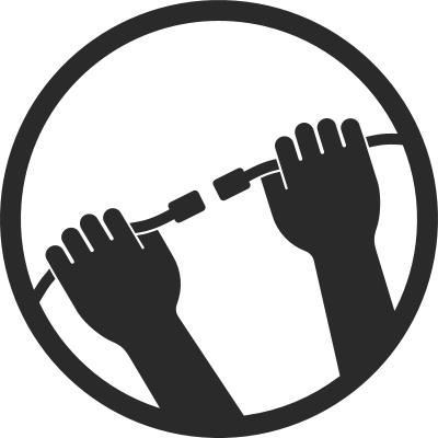 Symbol zeigt zwei Hände, die ein Kabel verbinden, für elektrische Installation und Sicherheit.