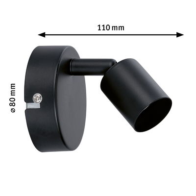 Sort metal LED-væglampe med justerbar spot, mål 110x80 mm til accentbelysning