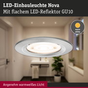 LED-Einbauleuchte Nova mit flachem GU10 Reflektor in Silber für warmweißes Licht im Bad
