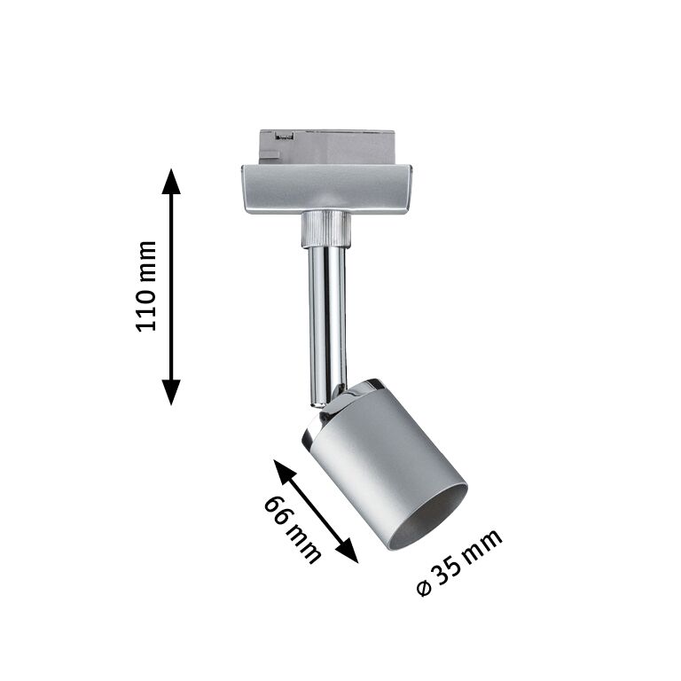 Silver metal LED spotlight 110 mm high and 35 mm diameter for adjustable lighting solutions