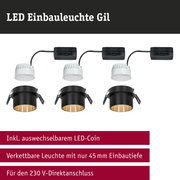 LED Einbauleuchte Gil in Schwarz mit goldfarbener Innenfläche, vernetzte LED-Spots mit 45 mm Einbautiefe