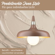 Pendelleuchte Juna Style in Braun mit Metallring und warmweißem Licht für individuelle Beleuchtung