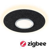 Round LED ceiling light with black felt edge and warm white light for modern interiors