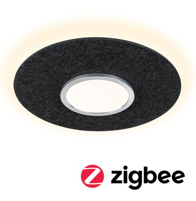 Round LED ceiling light with black felt edge and warm white light for modern interiors