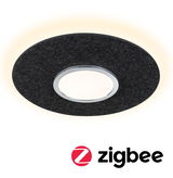 Runde LED-Deckenleuchte mit schwarzem Filzrand und warmweißem Licht für moderne Wohnräume