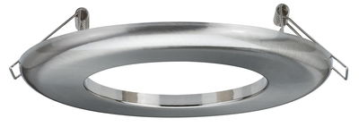 Ronde inbouwring van geborsteld roestvrij staal met veerclips voor LED-spots.