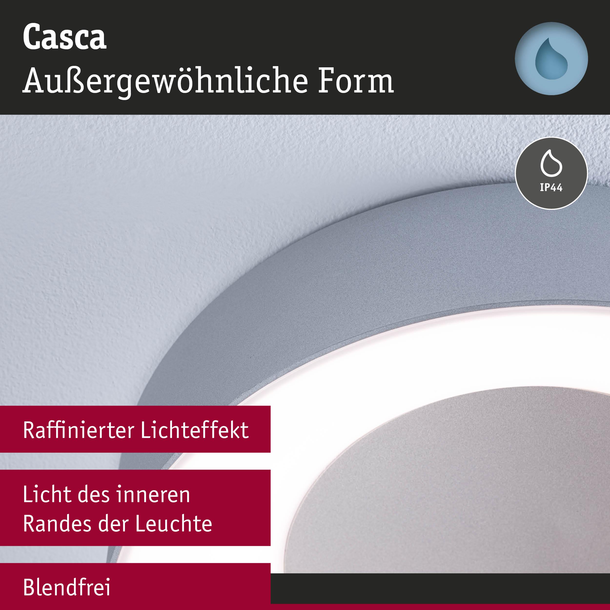 Runde Deckenleuchte Casca in Grau mit raffiniertem Lichteffekt und IP44 Schutz für Badezimmerbeleuchtung