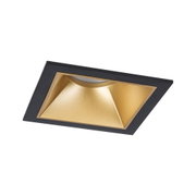 Quadratischer Einbaustrahler aus Metall in Schwarz mit goldfarbenem Reflektor für moderne LED-Beleuchtung