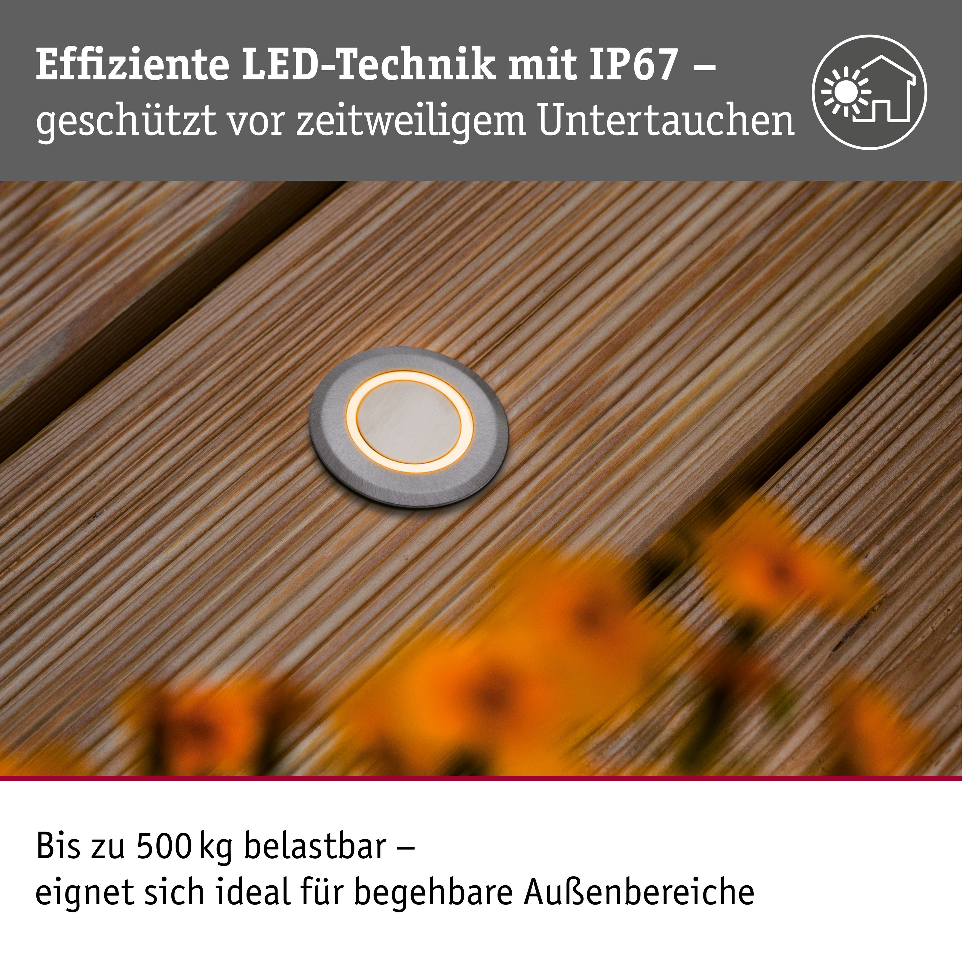LED Bodeneinbauleuchte Floor insektenfreundlich IP67 rund 50mm 2200K 2,2W 15lm 230V Alu Kunststoff/Metall