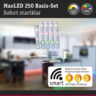 MaxLED 250 Basis-Set mit RGBW LED-Streifen und Zigbee 3.0 Gateway für smarte Beleuchtung