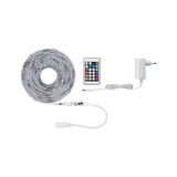 LED strip light with remote and white power adapter for flexible indoor color lighting
