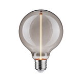 Rund LED-pære med røgfarvet glas og synlig glødetråd til moderne belysning.