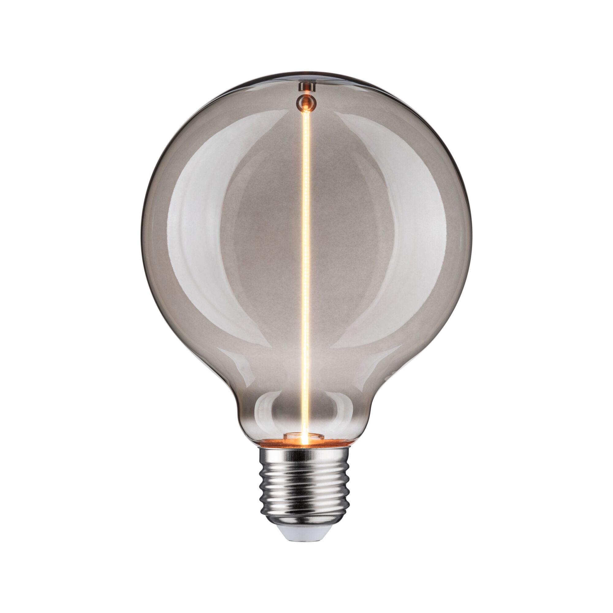 Floating Shine Standardní 230V LED Globe 90lm 2,8W 1800K Kouřové sklo Runde LED-Glühbirne mit rauchfarbenem Glas und sichtbarem Leuchtfaden für moderne Beleuchtung.