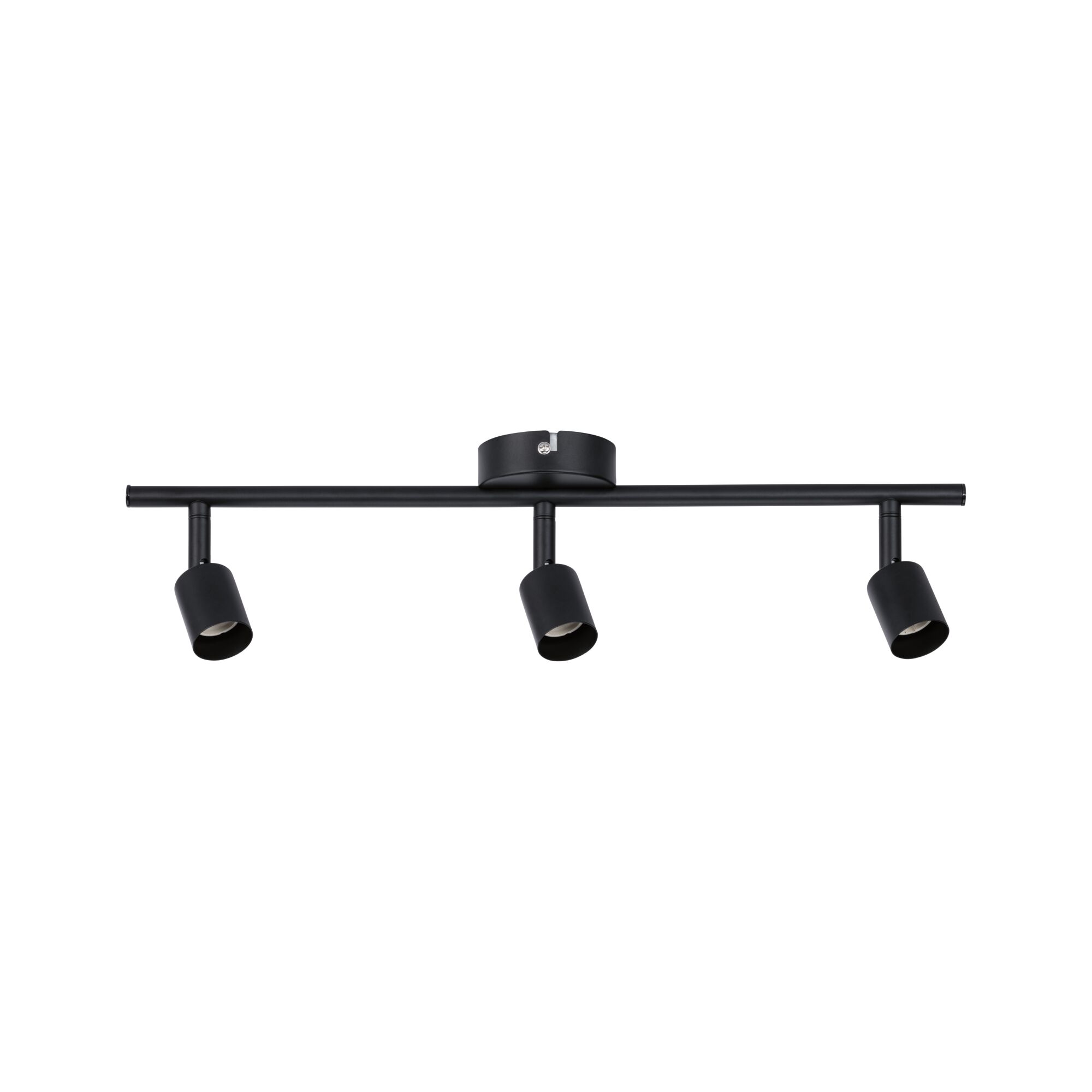 Black metal LED ceiling light with three adjustable spotlights for modern room lighting