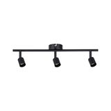 Black metal LED ceiling light with three adjustable spotlights for modern room lighting