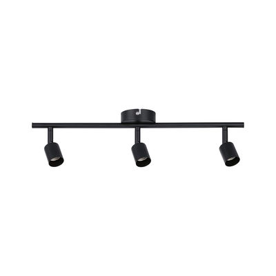 Black metal LED ceiling light with three adjustable spotlights for modern room lighting