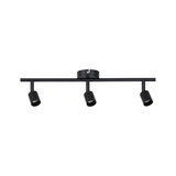 Black metal LED ceiling light with three adjustable spotlights for modern room lighting