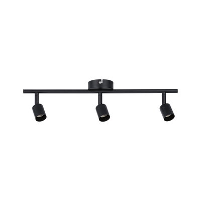 Black metal LED ceiling light with three adjustable spotlights for modern room lighting