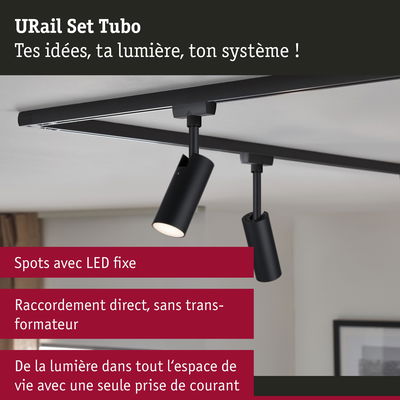 Système d'éclairage URail Set Tubo noir avec deux spots LED réglables au plafond