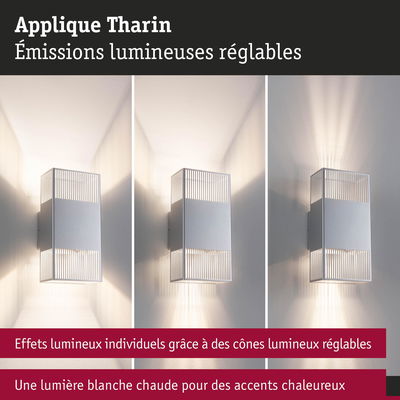 Applique Tharin en métal argenté avec cônes lumineux réglables et lumière blanche chaude