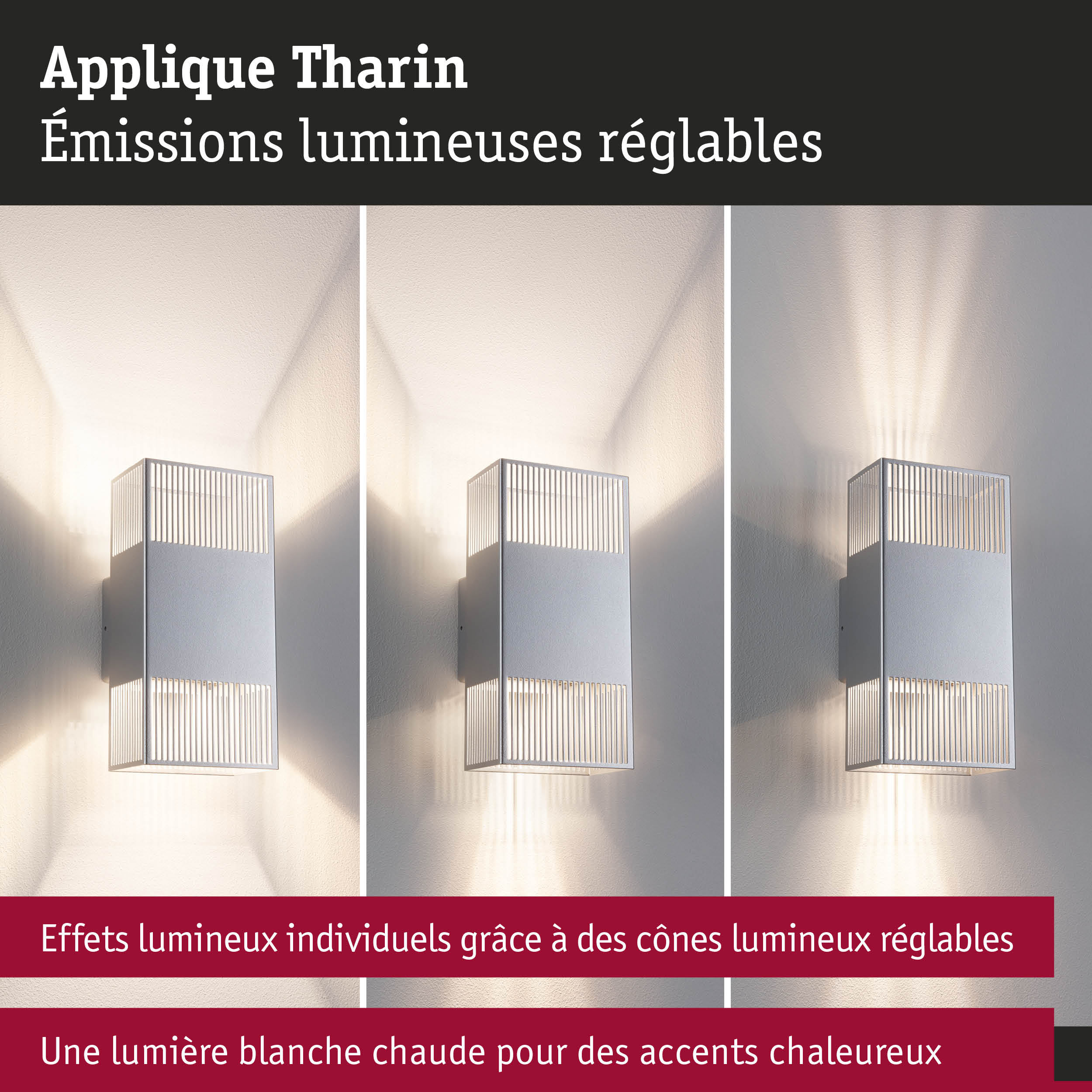 Applique murale blanche Tharin en métal avec cônes lumineux réglables et lumière blanche chaude