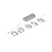Moderne LED-Seilbeleuchtung mit silbernen quadratischen Spots und weißem Kabel für Wohnräume