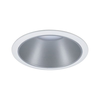 Round LED recessed spotlight with white frame and silver reflector for modern indoor lighting