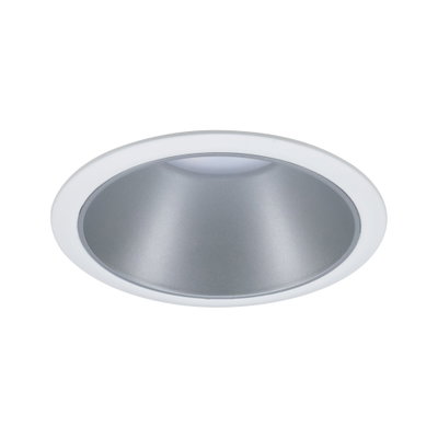 Rundes LED-Einbaustrahler mit weißem Rahmen und silbernem Reflektor für moderne Innenbeleuchtung